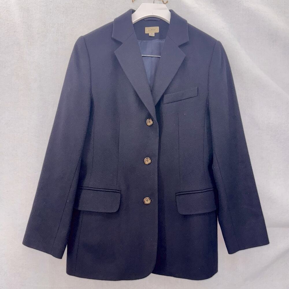 Vintage Women’s LL Bean Wool & Cashmere Navy Blue 3 Button Blazer Jacket size 6